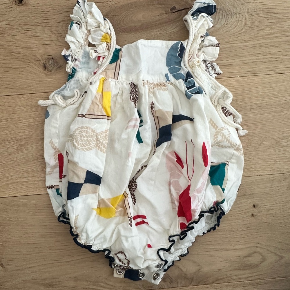 Pink Chicken Ruffle Nautical Baby Romper, 12-18 months